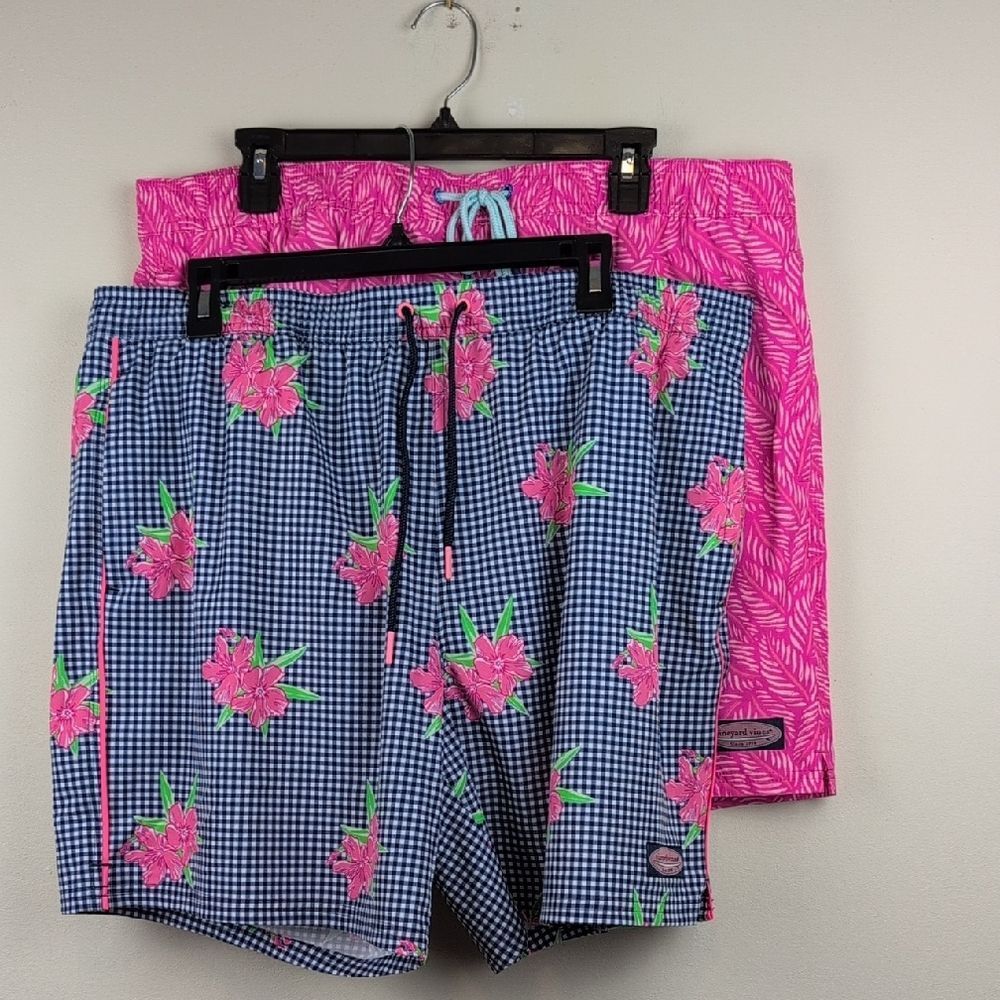 Vineyard Vines Men's 7" Chappy Printed Swim Trunks Set of 2 Preppy Coastal Beach